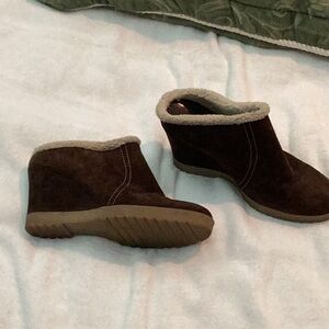 Brown suede backless booties size 7
